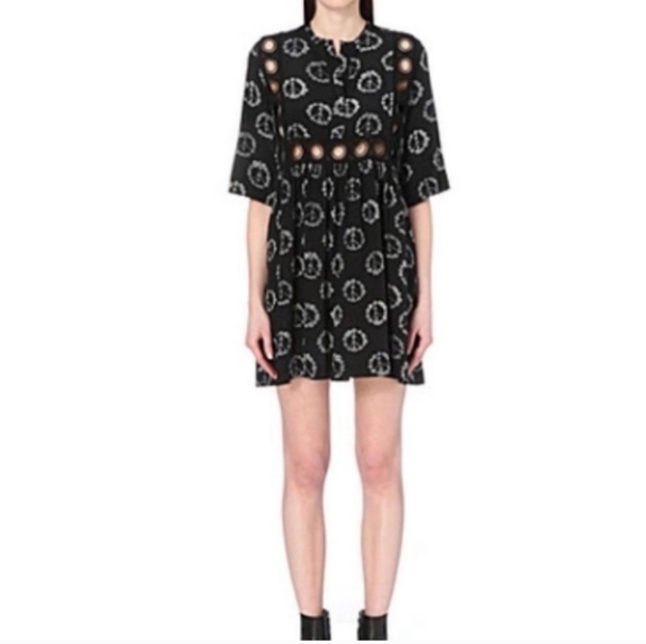 Sandro Flower Peace Peace Signs Print Silk Dress Cut Outs Sandro Size 3 - Picture 1 of 14